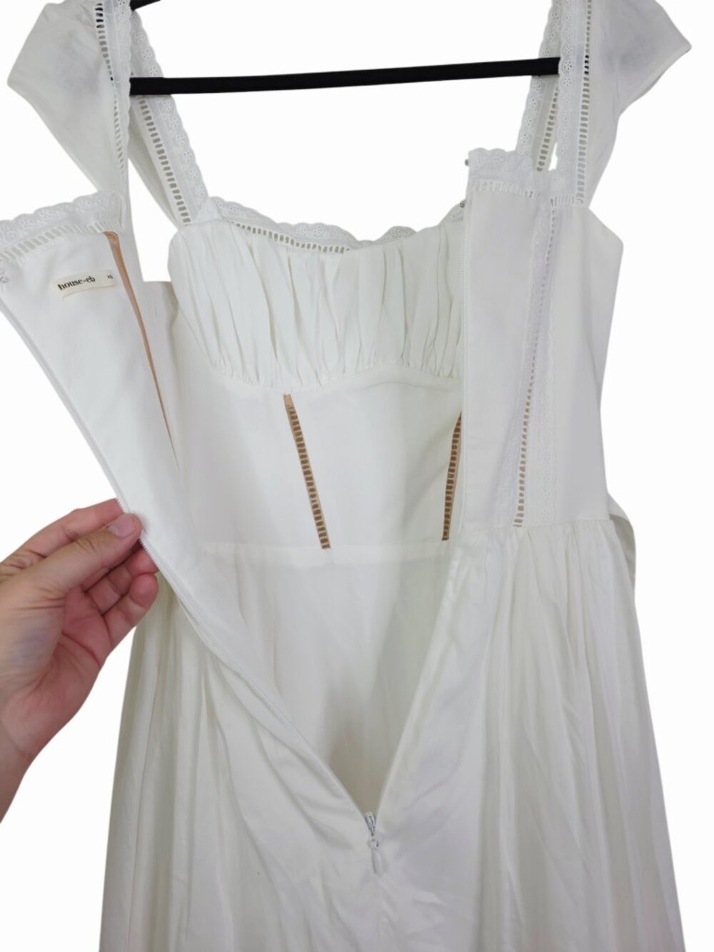 House of CB Thea Dress White Voile Broderie Anglais Lace Trim Midi Size XS - Picture 8 of 12
